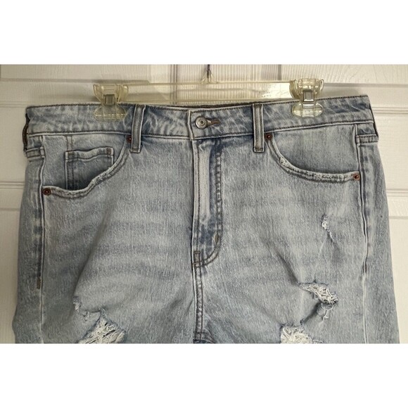 Old Navy Jean Shorts Womens OG Straight High Rise 14 Denim Distressed Light Wash - Picture 3 of 7